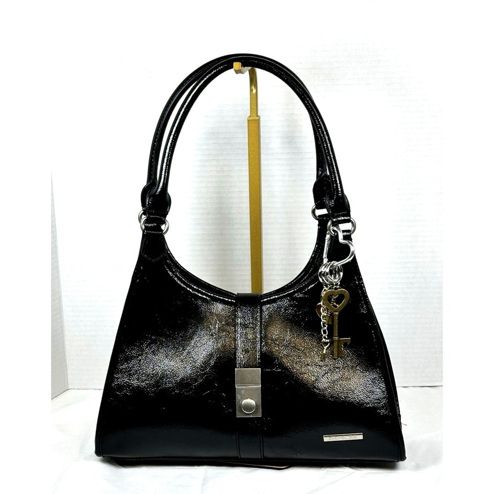 Rachel Zoe Black Patent Shoulder Bag Silver Hardware Y2K Chic